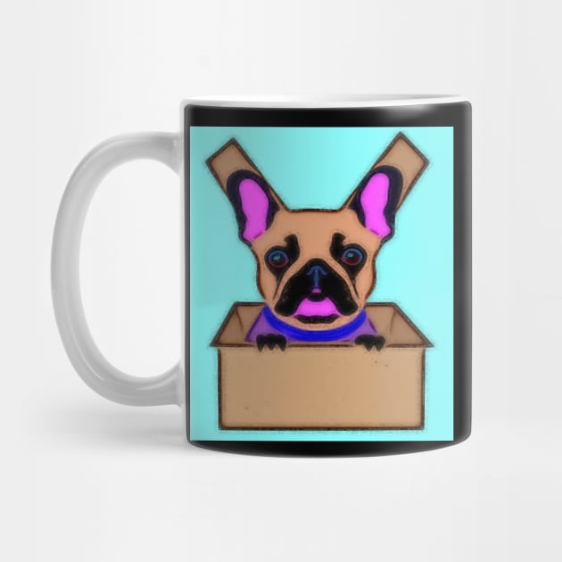 AI generated French Bulldog in cardboard box by Catbrat